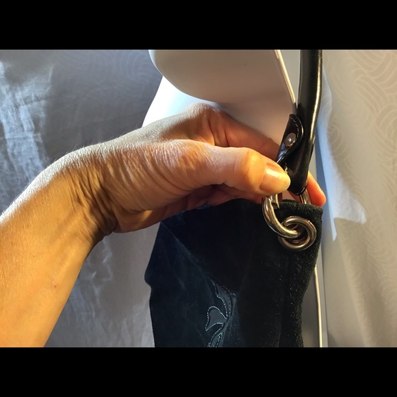 Palio black suede, leather flower deco bag, EUC! - Picture 4 of 8